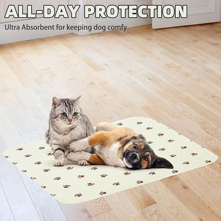 PUPTECK Washable Pee Pads for Dogs - Waterproof Reusable Puppy Potty Training Pads Whelping Mat - Fast Absorption Non-Slip Pet Food Feeding Mat (Beige, 24x36 Inch (Pack of 4))