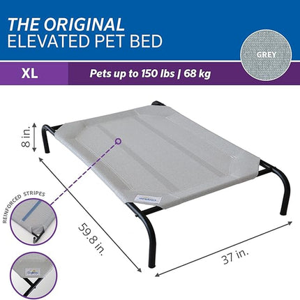 Coolaroo Original Elevated Dog Bed - Breathable Off-The-Ground Pet Bed with Cooling Fabric, Joint Relief & Moisture-Resistant Fabric, 100% Recyclable, Easy Clean, Gray, Extra Large