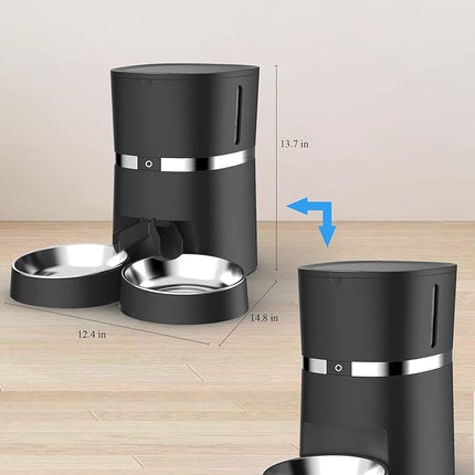 Automatic Cat Feeder, WellToBe Pet Feeder Food Dispenser for Cat & Small Dog with Two-Way Splitter and Double Bowls, up to 6 Meals with Portion Control, Voice Recorder - Battery and Plug-in Power