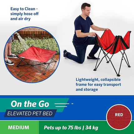 Coolaroo On-The-Go Elevated Dog Bed - Foldable Pop-Up Travel Dog Bed with Breathable, Moisture-Resistant Fabric, Carry Bag Included, Lightweight & Portable, Red, Medium
