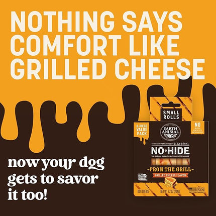 Earth Animal No Hide Chews - from The Grill Rolls Grilled Cheese Vegetarian Flavor Rawhide Free Small Dog Chews - 6 Count