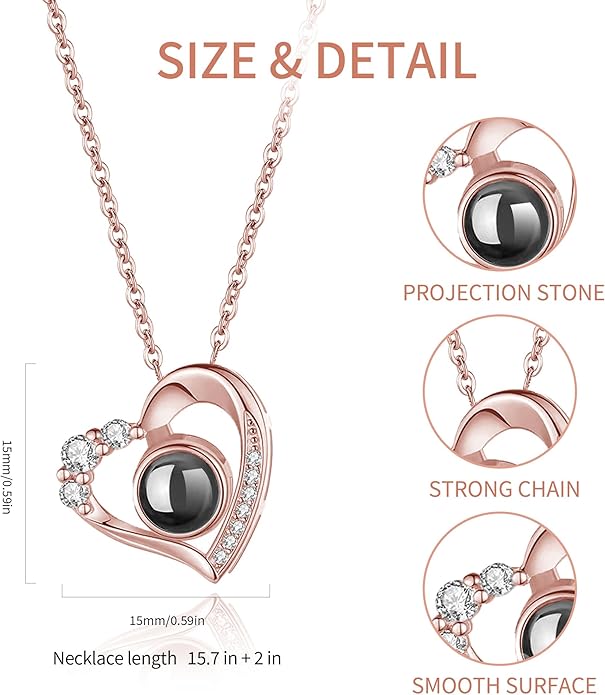 Easycosy Personalized Picture Necklace Projection Necklace with Photo Inside - Custom Photo Heart Pendant Necklace - Photo Gifts Valentines Birthday Love Memorial Gifts for Girlfriend Wife Women