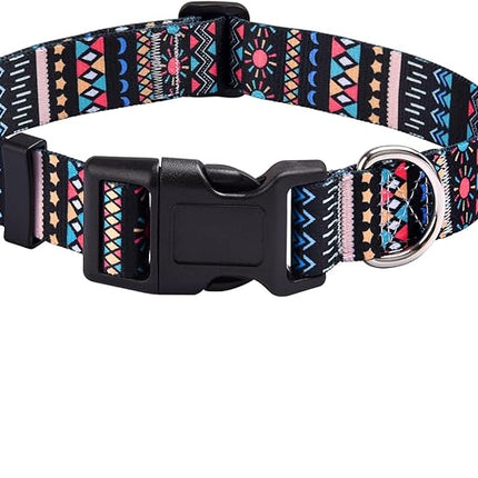 Dog Collar with Bohemia Floral Tribal Geometric Patterns - Soft Ethnic Style Collar Adjustable for Small Medium Large Dogs(Black Bohemia,XS)