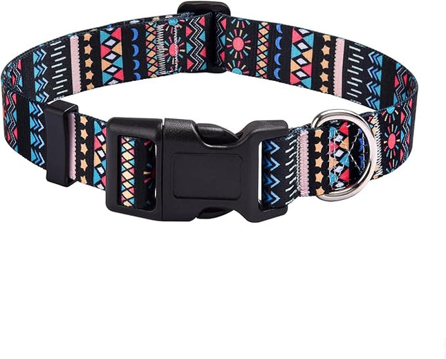Dog Collar with Bohemia Floral Tribal Geometric Patterns - Soft Ethnic Style Collar Adjustable for Small Medium Large Dogs(Black Bohemia,S)