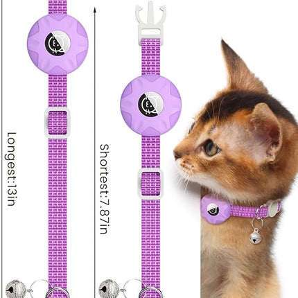 Apple AirTag Cat Collar, GPS Tracker Kitten Collar with Reflective Breakaway Holder and Bell, Lightweight for Cats & Kittens (Purple)