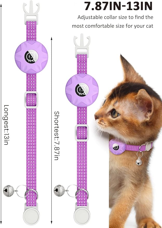 Apple AirTag Cat Collar, GPS Tracker Kitten Collar with Reflective Breakaway Holder and Bell, Lightweight for Cats & Kittens (Purple)