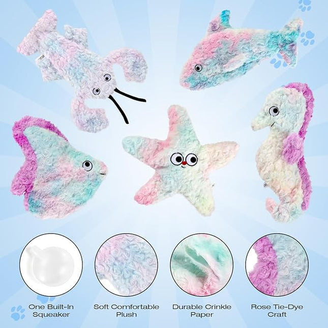 Dog Toys Pack, Durable Unstuffed Animal Dog Chew Toy, Large Soft Plush Dogs Toys Set, Dog Squeaky Toy for Small, Middle, Large Breed(5-Pack, Ocean Animals)