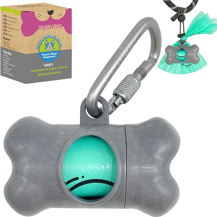 Dog Poop Pickup Bags Holder Dispenser with Standard-Sized Leak-Proof Scented Doggy Waste Bags and Carabiner with Safety Lock&Fastener Never Loose on Leash Lead Again (1 Holder 15 Bags, Grey)