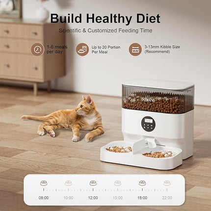 Espelho Automatic Cat Feeder - 5L Timed Cat Food Dispenser 2 Cats with 2 Way Splitter, Easy to Set Up and Clean, 10s Voice Programmable Portion Control Pet Feeder with Desiccant Bag for Cats & Dogs