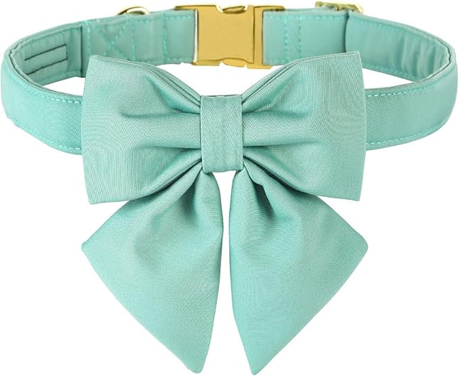 Maca Bates Mint Green Dog Collar with Cute Solid Sailor Bow Tie for Large Girl Boy Dogs,Adjustbale Durable Breakaway Soft Collars with Bowtie for Female Male Puppy,Pet with Metal Buckle