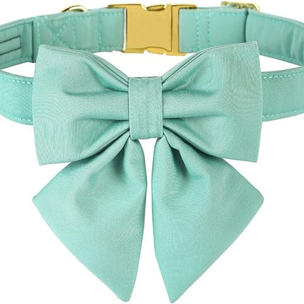 Maca Bates Mint Green Dog Collar with Cute Solid Sailor Bow Tie for Extra Large Girl Boy Dogs,Adjustbale Durable Breakaway Soft Collars with Bowtie for Female Male Puppy,Pet with Metal Buckle