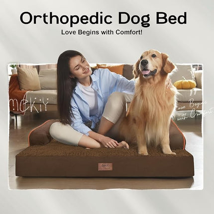 Dog Bed Large Sized Dogs-Orthopedic Waterproof Bed for Dogs,Large Dog Beds with Washable Removable Cover & Non-Slip Bottom