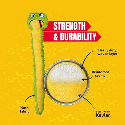 Bite Force -Durable & Strong Dog Toy Slither The Snake with Squeaker, Kevlar-Reinforced for Aggressive Chewers for Small Medium Large Dogs - Green.