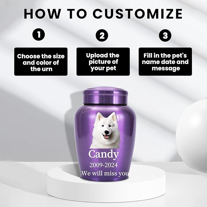 Personalized Dog Urn, Stainless Steel Cremation urns for Pets Ashes, Custom Photo Pet Memorials Pet Urn, CremationUrn for Pet Ashes(Octagon)