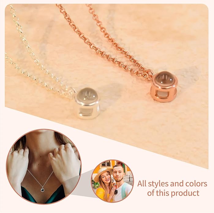 Easycosy Personalized Picture Necklace Projection Necklace with Photo Inside - Custom Photo Heart Pendant Necklace - Photo Gifts Valentines Birthday Love Memorial Gifts for Girlfriend Wife Women