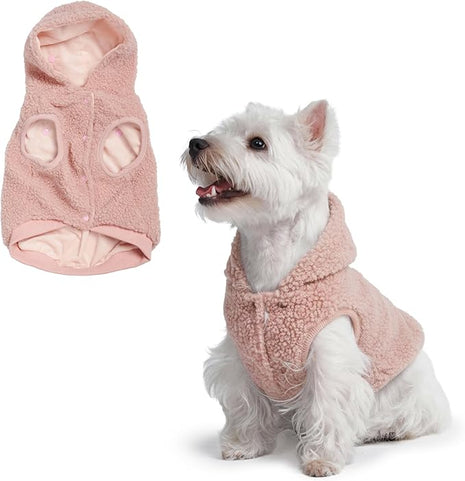 Spark Paws Fleece Dog Jacket, Hooded Sweater Vest, Warm Coat for Winter - Suitable for Small Medium Large XL XXL Breeds - Pink - S