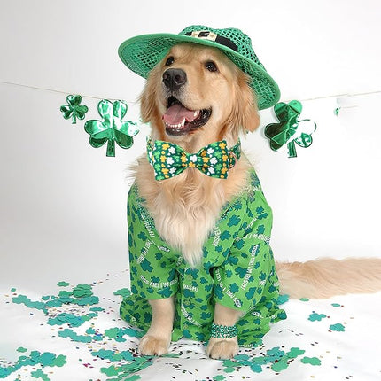 ARING PET St Patrick's Day Dog Collar, Cute Green Clovers Adjustable Shamrock Bowtie Pet Collar for Small Medium Large Girl Boy Dogs-L
