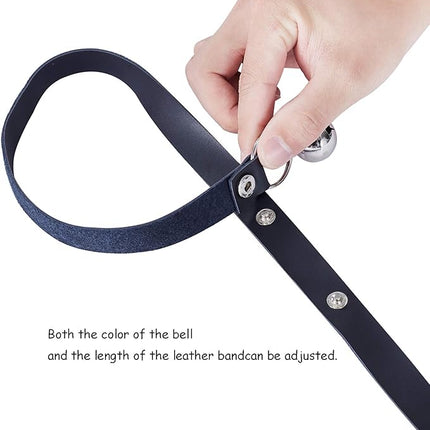 Leather Dog Doorbells for Door Knob/Potty Training/Go Outside, Length Adjustment Copper Dog Bell, Housetraining Hanging Bell, Black Leather Golden Bells - 2 Pack