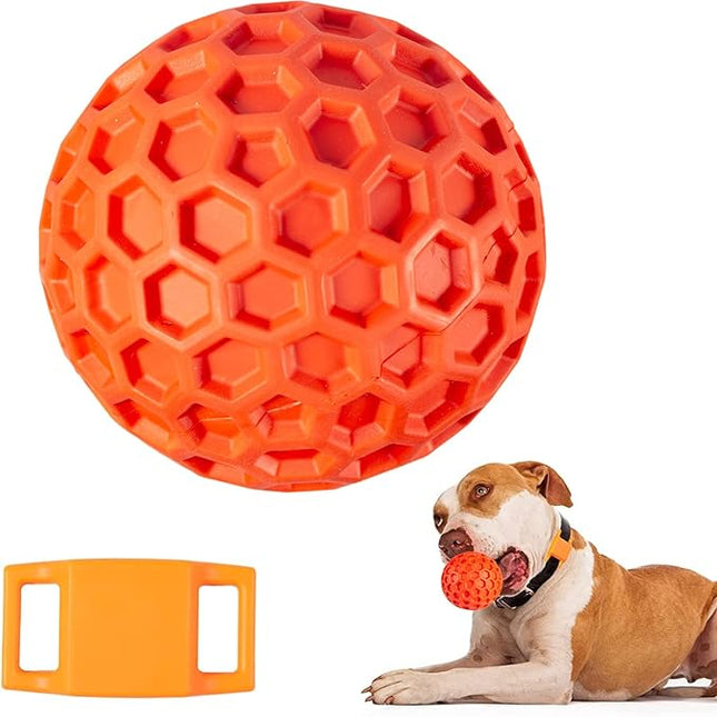 Squeaky Dog Balls, Indestructible Dog Toys for Aggressive Chewers Large/Medium Breed, Natural Rubber Interactive Chew Toys for Teeth Clean, Relieves Anxiety (Orange)