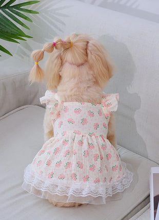 QWINEE Cute Flower Pattern Dog Dress Ruffle Trim Princess Dress Cat Vest Dress Lace Trim Summer Dress Pet Clothes for Small Medium Cats Dogs Kitten Puppy Pink A S