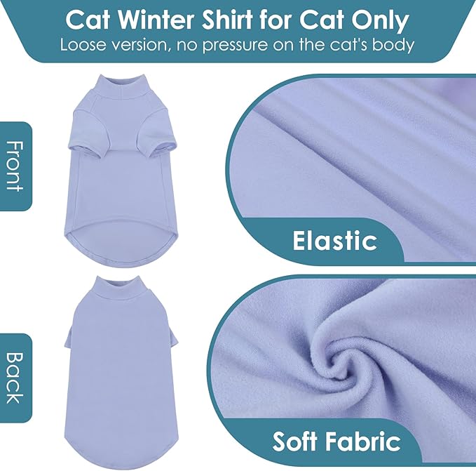 SUNFURA Turtleneck Sweater for Cat, Sphynx Cats Shirt Hairless Cat Sweaters with Sleeves, Warm and Soft Kitten Pullover Fleece Winter Pajamas Jumpsuit for Puppy Cats, Blue L