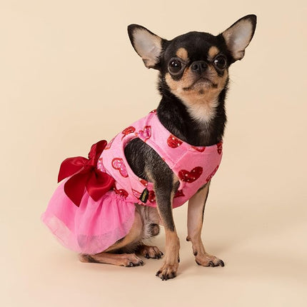 Fitwarm Pink Heart Tulle Dog Dress, Fancy Valentines Outfit for Small Dogs Girl, Festive Pet Clothes, Pink, Red, Large