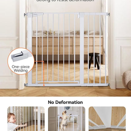 COMOMY 36" Extra Tall Baby Gate for Stairs Doorways, Fits Openings 29.5" to 43.3" Wide, Auto Close Sturdy Safety Dog Gate for House, Pressure Mounted Easy Walk Through Pet Gate with Door, White