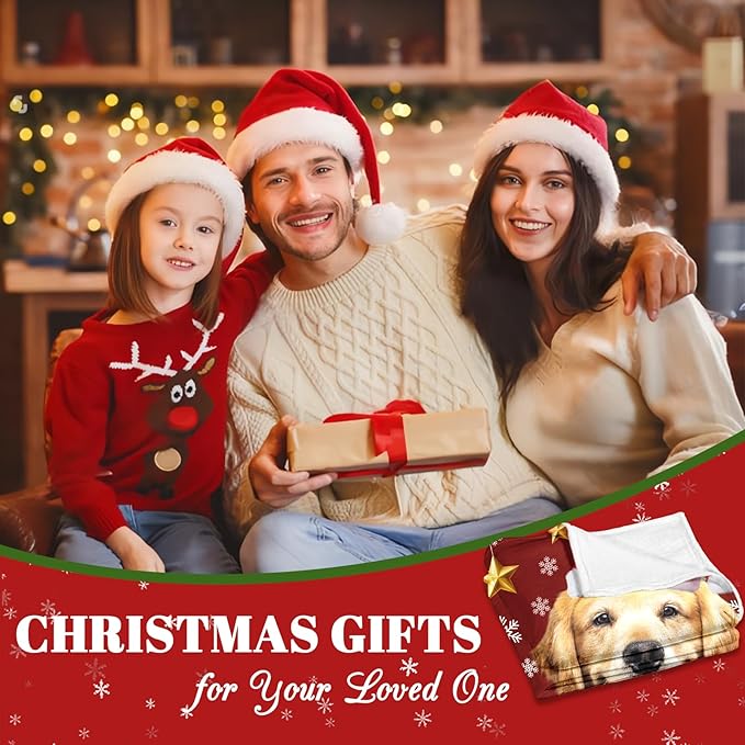 Personalized Christmas Pet Blanket, Custom Dog Portrait Blanket with Photo Name, Customized Throw Blanket for Dog Lovers, for Pet Lovers, Xmas Throw Blanket, Pet Memorial Gifts