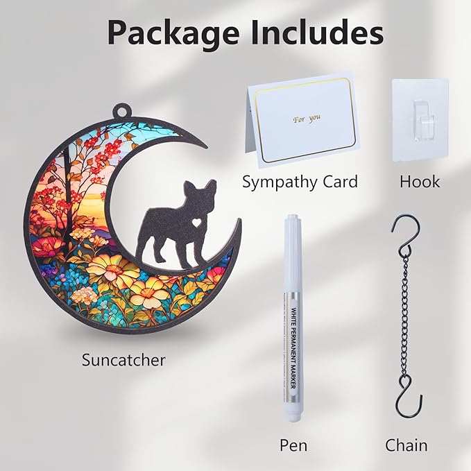 DIY French Bulldog Memorial Suncatcher with Sympathy Card, Dog Memorial Gifts for Loss of Dog,Dog Bereavement Gift,French Bulldog Ornament for Window Hanging (4-French Bulldog)