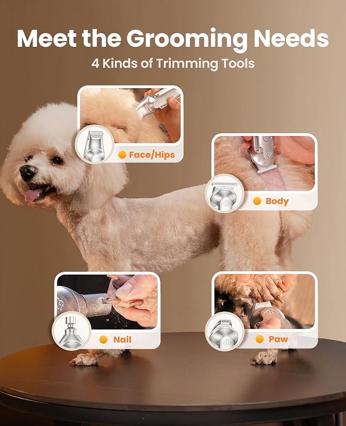oneisall Small Dog Clippers and Paw Trimmer with Low Noise, 4 - in - 1 Cordless Dog Grooming Kit with 3 - Level Speed Clippers (7000 RPM) for Grooming Thick Hair, Waterproof Shaver for Dogs and Cats