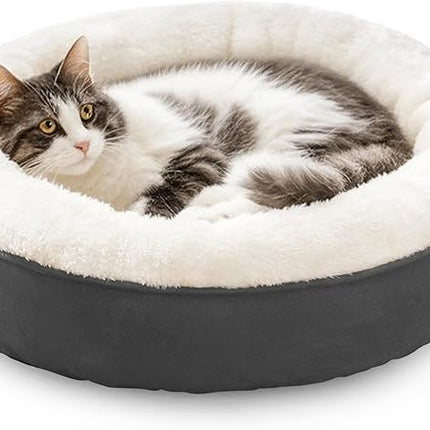 Love's cabin Round Donut Cat and Dog Cushion Bed, 20in Pet Bed for Cats or Small Dogs, Anti-Slip & Water-Resistant Bottom, Super Soft Durable Fabric Pet beds, Washable Luxury Cat & Dog Bed Dark Grey