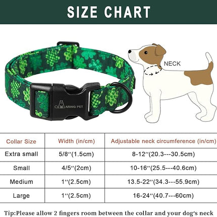 ARING PET St Patrick's Day Dog Collar-Cute Clovers Dog Collar, Adjustable Cotton Shamrock Pet Collar Trefoil Puppy Collars with Quick Release Buckle
