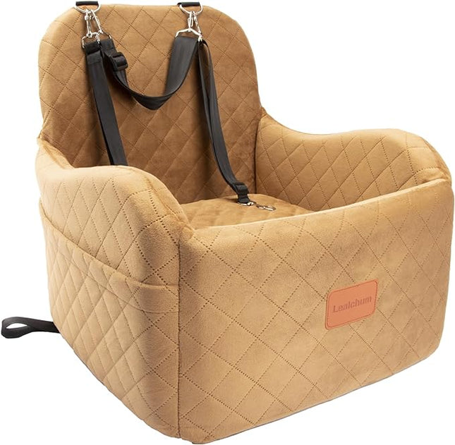 Dog Booster Car Seat for Small/Medium Dogs,Ultra Soft Fabric Filling Memory Foam,Fully Detachable and Washable,Anti-Slip Base,3 Straps Easy to Install(Coffee,Medium)