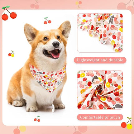 E-Clover Pink Floral Dog Bandanas & Matching Scrunchie Set Cute Dog Scarf Bibs Pet Bandana with Bow Tie for Medium Large Dogs Owner Mom Spring Summer