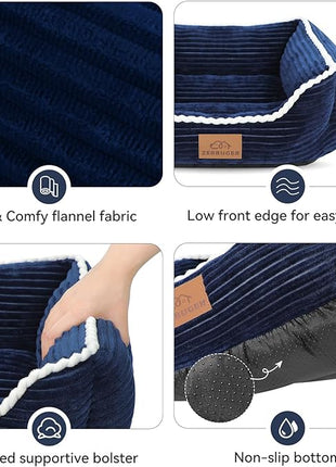 Cat Dog Bed for Pets, Rectangle Pet Bed Gift for Puppy and Kitten, Machine Washable Calming Fluffy Pet Couch Sofa for Indoor Outdoor, Portable Soft Cat Bed with Non-Slip Bottom (Small, Blue)