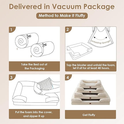 EHEYCIGA Orthopedic XL Dog Beds, Waterproof Memory Foam Dog Bed for Extra Large Dogs, Non-Slip Bottom and Egg-Crate Foam Big Pet Couch Bed with Washable Removable Cover, Beige