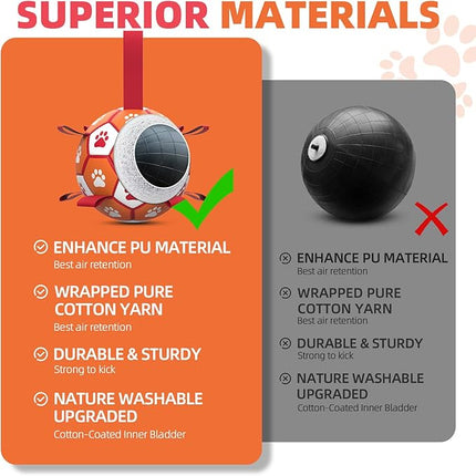 Diman Dog Soccer Balls Toys: Dog Balls with Straps for Indoor Outdoor Play, Pet Toys Balls for Small Medium, Doggie Birthday Gift, Interactive Pet Toy for Tug of War (7 inch)