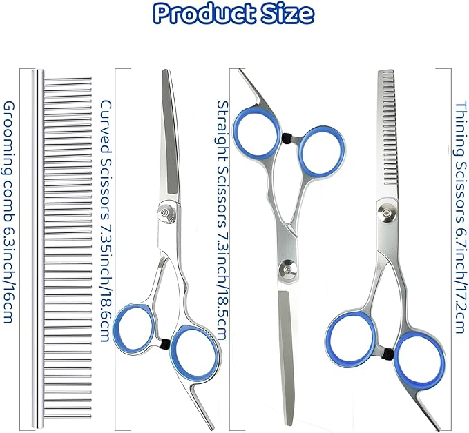 7-in-1 Dog Grooming Kit with Stainless Steel Scissors Professional Ergonomic Dog Grooming Scissors Perfect for Small and Large Dogs