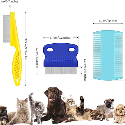 6 Pieces Pet Lice Combs Dog Grooming Flea Cat Tear Stain Comb for Removal Dandruff, Hair Stain, Nit(Pink, Yellow, Dark Blue, Green, Blue, Orange)