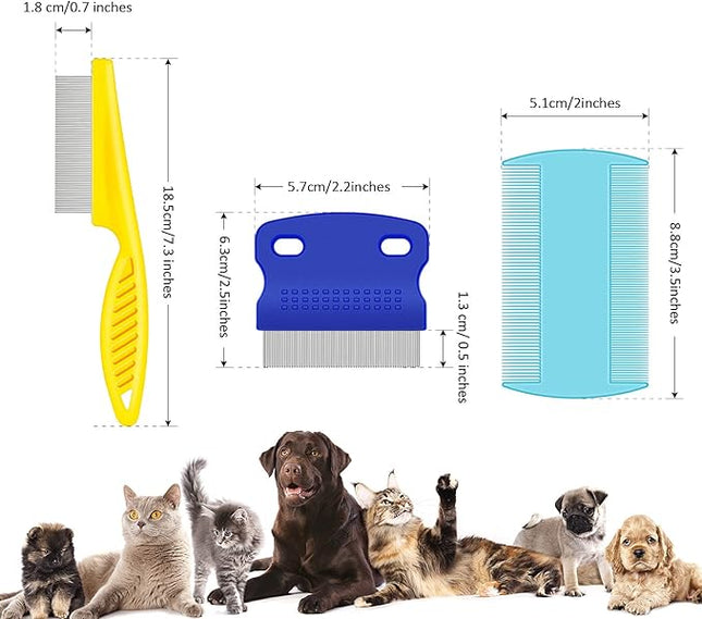 6 Pieces Pet Lice Combs Dog Grooming Flea Cat Tear Stain Comb for Removal Dandruff, Hair Stain, Nit(Pink, Yellow, Dark Blue, Green, Blue, Orange)