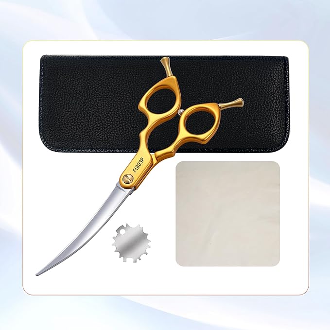 Professional Curved Dog Grooming Scissors with Sharper Self Grinding lightweight and finely trimmed split structure 6.5'' Japan VG10 63HRC for small dogs cat pet(Gold)