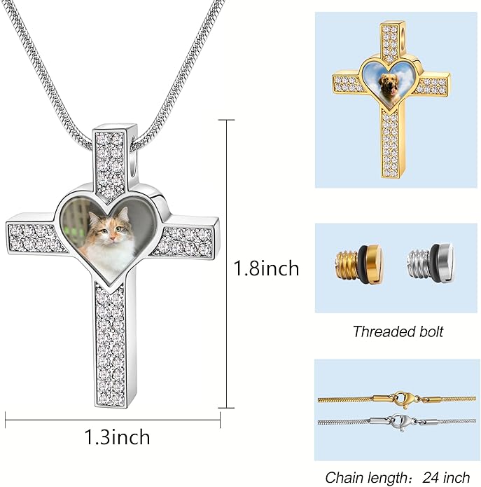 Farfume Personalized Pet Urn Necklace for Dog Cat Ashes Cremation Pet Memorial Customized Photo Text Engraving Pendant Keepsake Funeral Jewelry