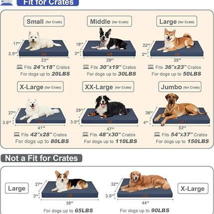 Large Outdoor All Weather Dog Bed, Waterproof Dog Bed for Large Dogs, Orthopedic Egg Crate Foam Pet Bed with Washable Removable Oxford Cooling Cover, 36x27 Inch, Navy