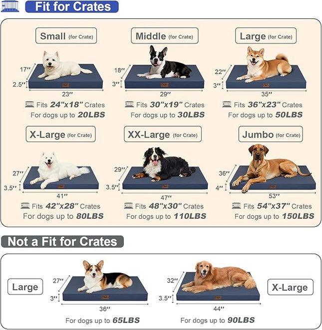 Large Outdoor All Weather Dog Bed, Waterproof Dog Bed for Large Dogs, Orthopedic Egg Crate Foam Pet Bed with Washable Removable Oxford Cooling Cover, 36x27 Inch, Navy