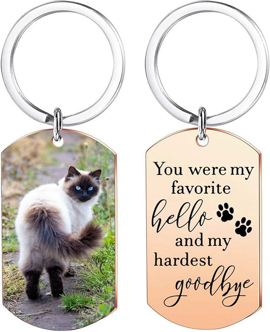 Funnylife Personalized Pet Memorial Keychain for Cats Stainless Steel Custom Pet Photo Memory Keepsake Loss of Cat Sympathy Gifts Cat Pass Away Gifts
