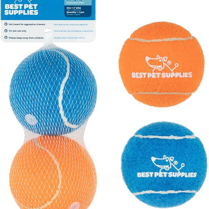 Best Pet Supplies Interactive Squeaky Dog Chew Toy, Ideal Dog Toys for Chewers, Small, Medium & Large Dogs, and Fetch Lovers - Tennis (Assorted Color), Large (Pack of 2)