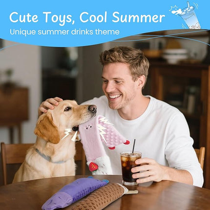 Nocciola 3 PC No Stuffing Small Dog Toys, Removable Crinkle Squeaky Durable Dog Tug Toy Summer Drinks Theme, Bottle Insert Fun Puppy Toys to Keep Them Busy