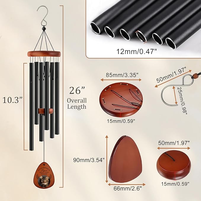 Funnylife Personalized Pet Memorial Wind Chime with Photo, Dog Memorial Gifts Pet Loss Sympathy Gifts Thoughtful Dogs and Cats Bereavement Remembrance Picture Memory Wind Chime 26"