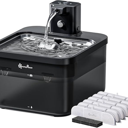 DownyPaws Cat Water Fountain Stainless Steel Cordless, 84oz/2.5L Fursink Wireless Pet Water Fountains for Cats Indoor, Battery Operated Cat Drinking Fountain, BPA-Free, Black with 6 Filters