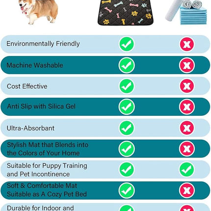 SPXTEX Dog Crate Pads Dog Pee Pads Rugs Washable Dog Pads, Non Slip Puppy Pee Pads for Small Dogs, Waterproof Pet Pad Rug, Dog Whelping Training Pads for Dogs, 2 Piece, 18"x24" Black